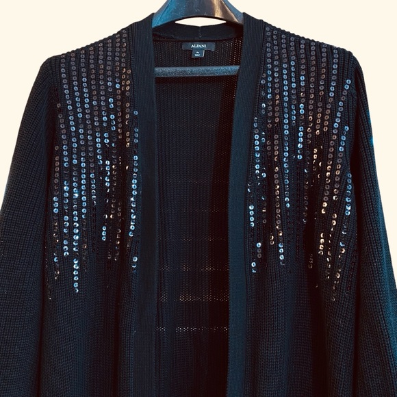 NWOT Alfani Knit Open Front Dripping Sequined Sweater Long Length - Picture 1 of 5